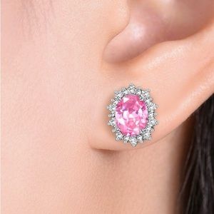 Pink oval crystals .925 sterling silver earrings and pendant set.